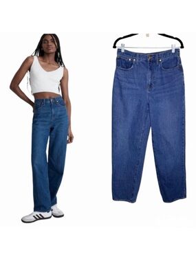 Madewell Baggy Straight Jeans Size 28 Dark Worn Indigo High Waist Rigid